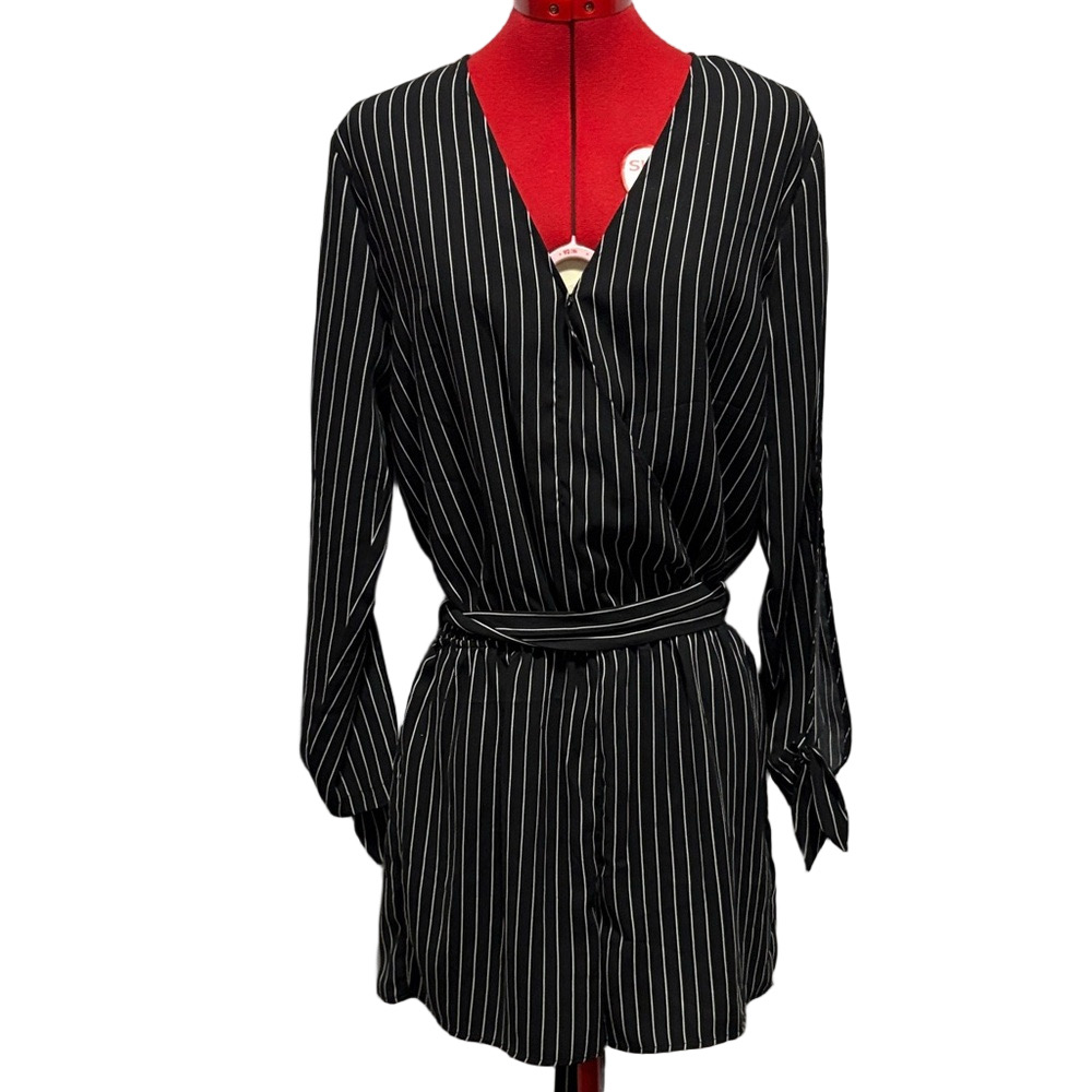Dynamite Black and White Striped Jumpsuit LL151